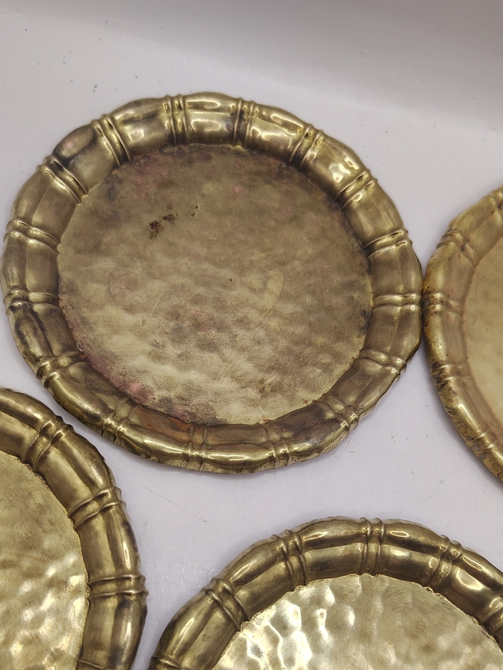 Vintage Hammered Solid Stackable Brass Coasters - Set of 5 - Picture 3 of 7